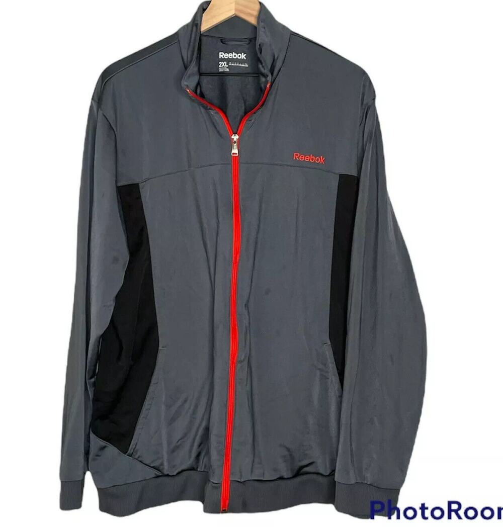 Men's Reebok Blue & White Full Zip Windbreaker Athletic Jacket Coat 2XL XXL